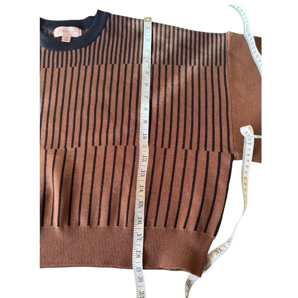 PHILOSOPHY boxy cropped striped crew neck sweater - brown & black - women medium